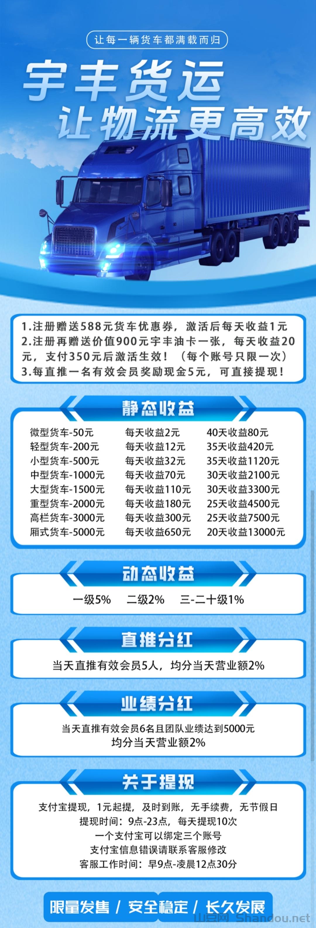 宇丰货运：超稳分红项目，注册送588元，抓住新机遇！
