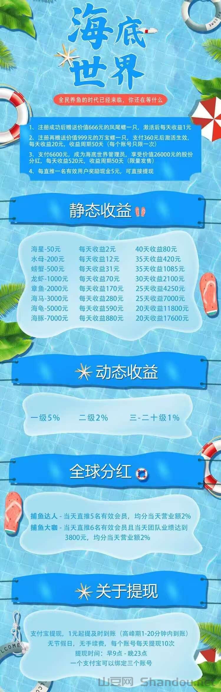 海底世界首码零撸，注册奖励，保底收益高，团队模式