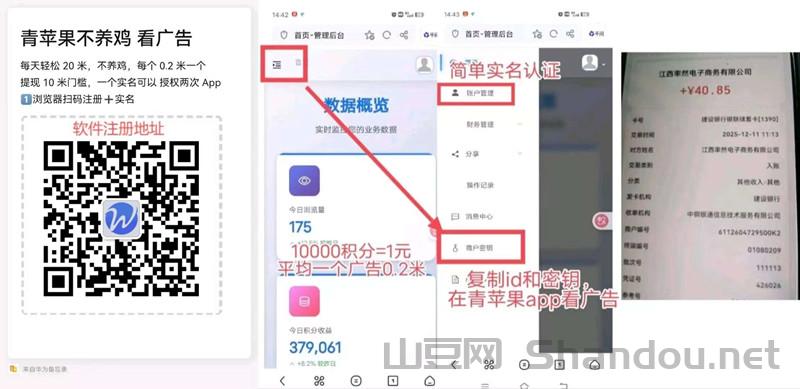 【青苹果纯】简单无插件看广告赚米，每天提每天到米！